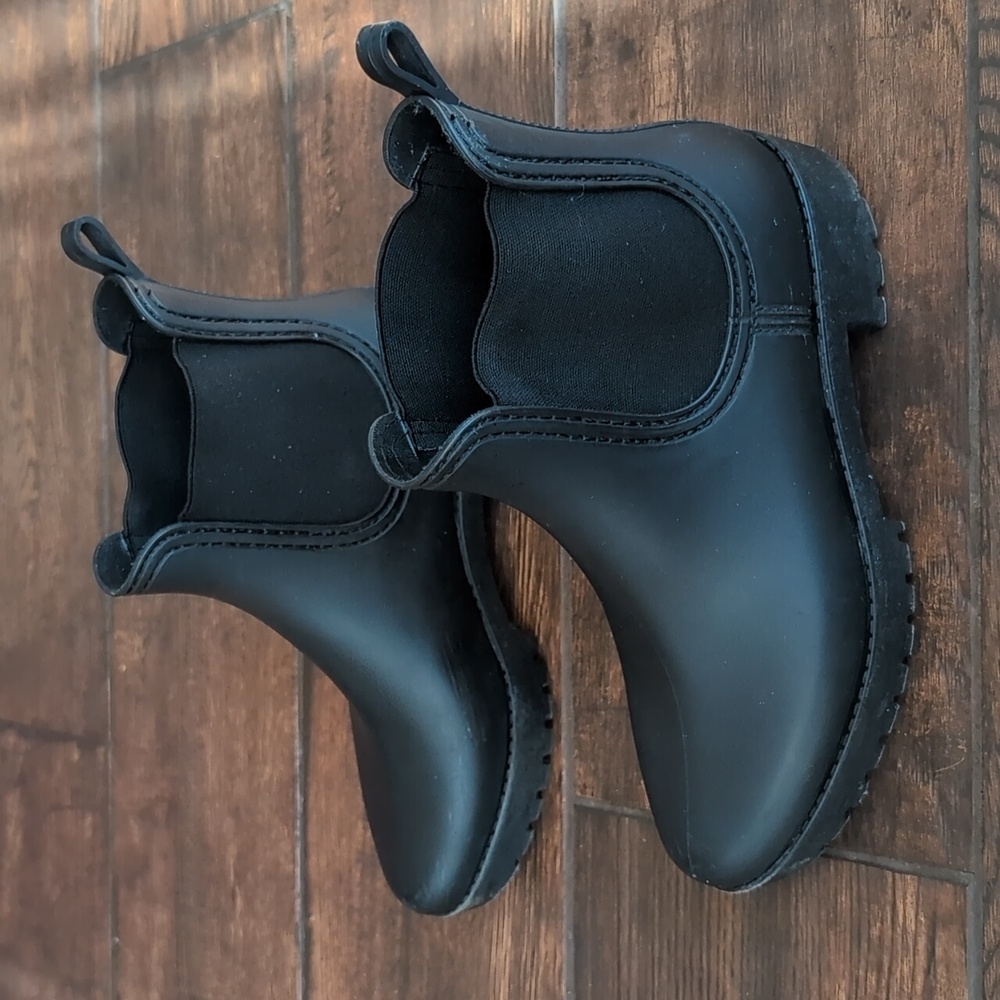 Jeffrey Campbell Black Matte Cloudy Waterproof Chelsea Platform Rain Boots - 8.5 - Picture 3 of 11